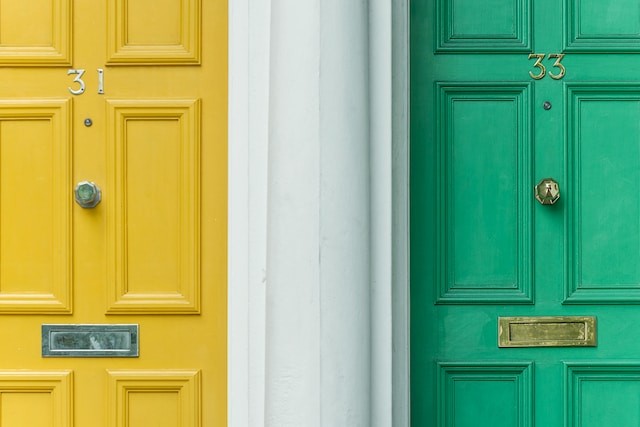 yellow and green front doors