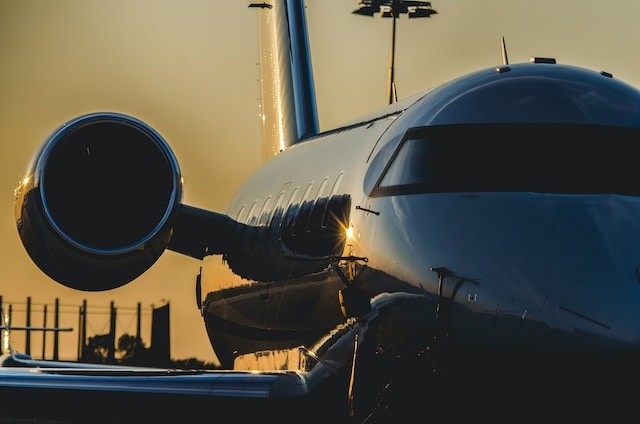 private jet in sunset light
