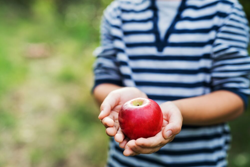 person holding apple