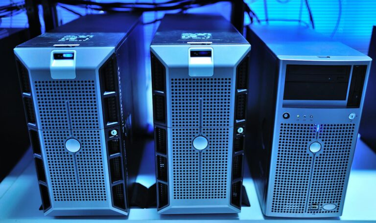 Close-up view of modern rack-mounted server units in a data center.