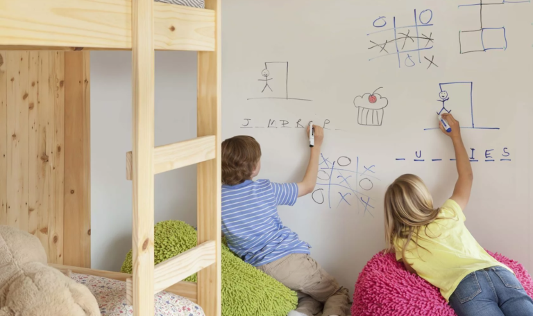 children draw on the walls of the children's room