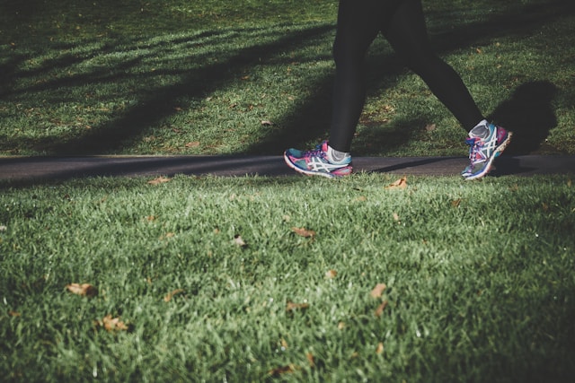 shallow-focus-photography-of-person-walking-on-road-between-grass